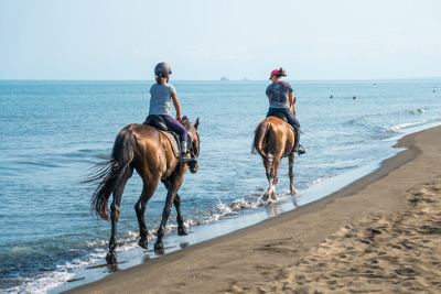 Horseback riding on a beach